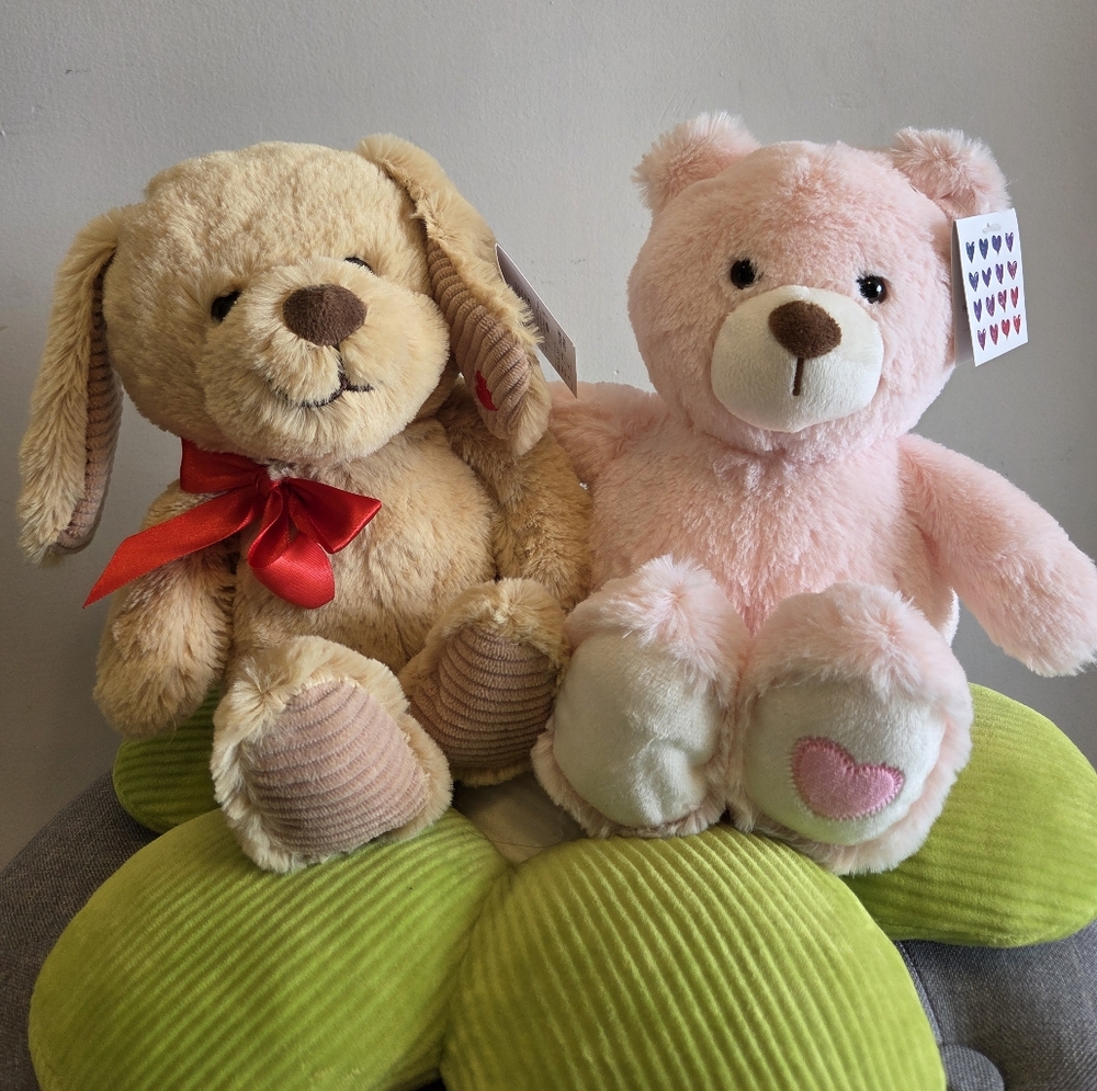 2 Adorable Plush Bear and Dog Set